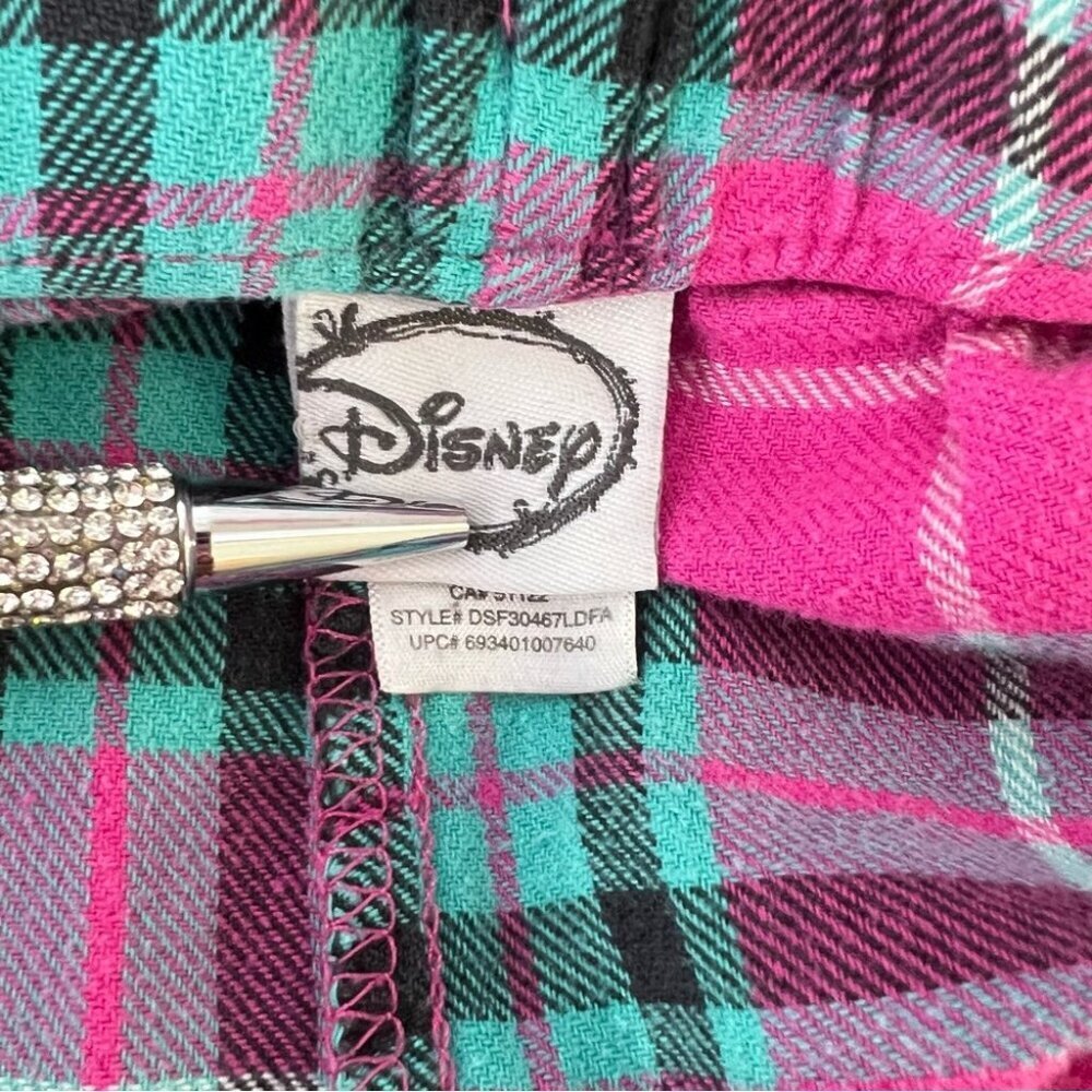 Disney tinkerbell trouble pants Plaid Pajamas Pink and blue tie up waist strings - Picture 5 of 7